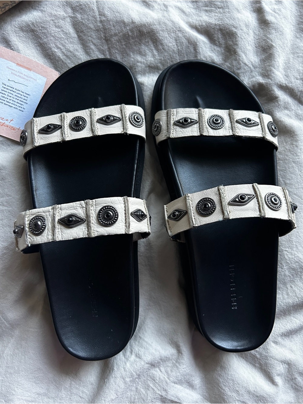 Free People Size 7 Findings Footbed Sandals in Bone Leather